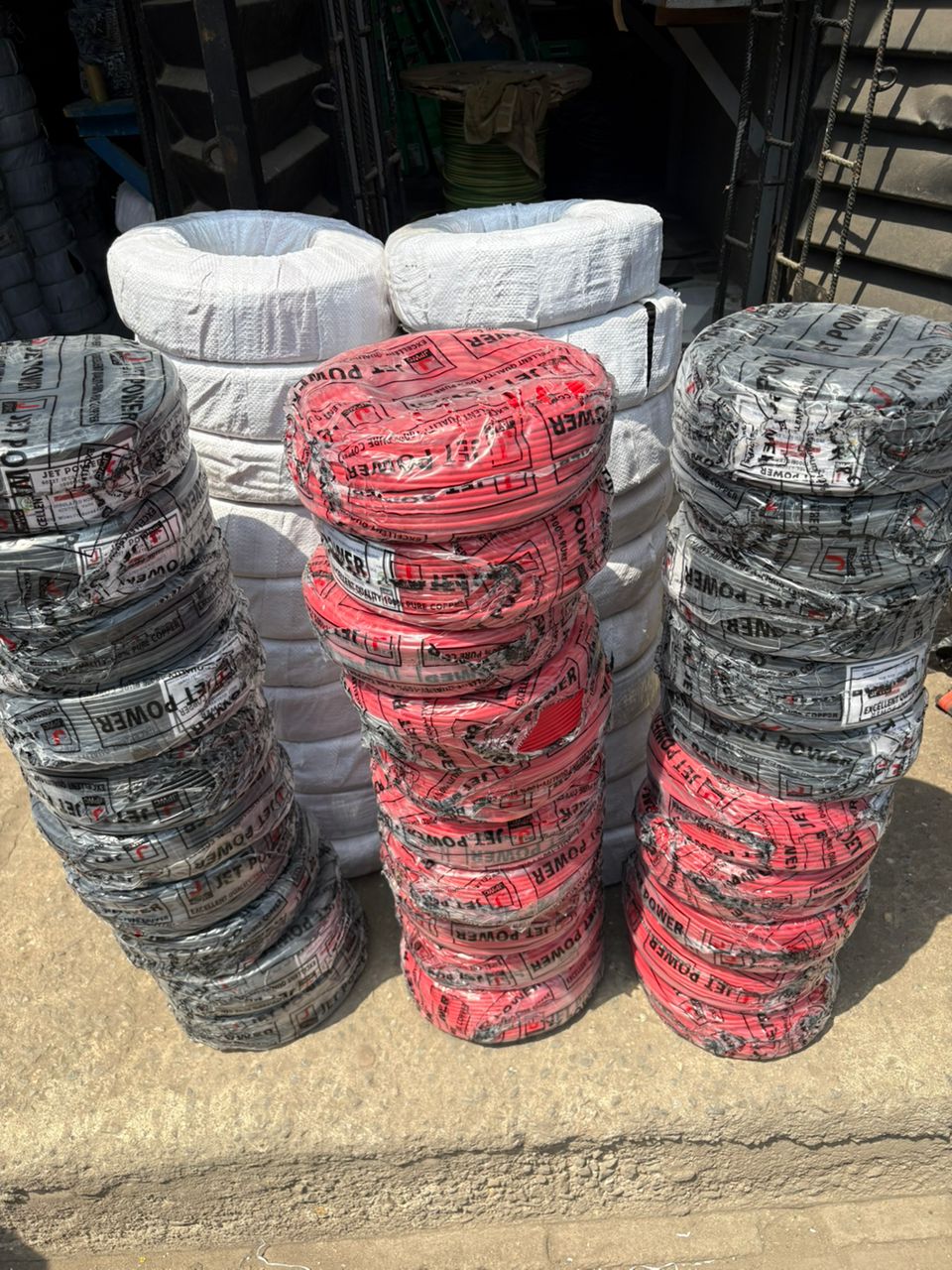 Rolls of electrical building wires ready for supply